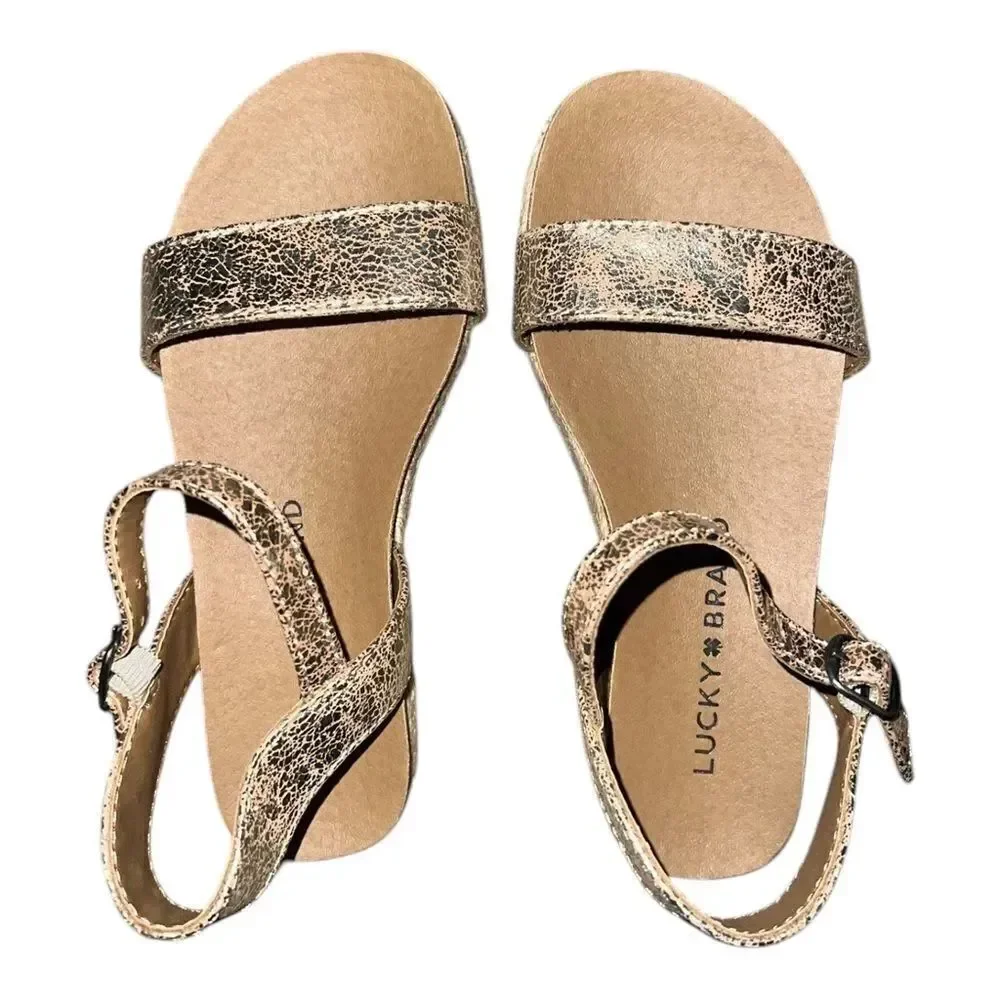 Lucky Brand Girls Gaelia Espadrille Sandals Metallic Gold Leather 13M New